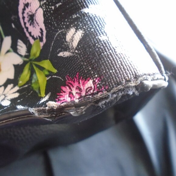 Black Floral Tote Bag in Vegan Leather, Large Purse, Dasein Copy - Picture 7 of 10
